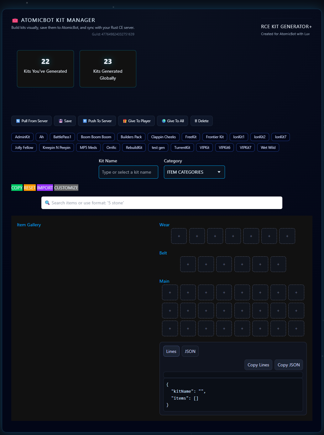 Kits Dashboard Screenshot